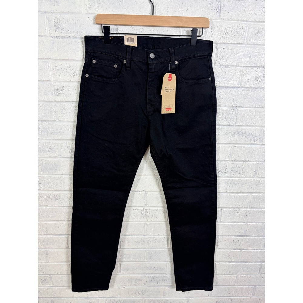Levis 502 Regular Taper Jeans Mens 30x32 Black Stretch Denim Minimalist NWT